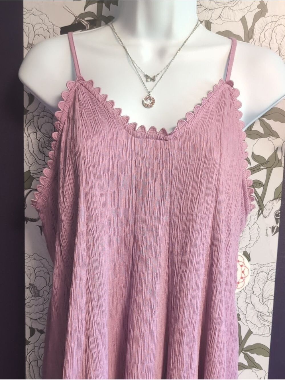 Dusty Pink Flowy Crinkle Dress With Scalloped Trim By Umgee